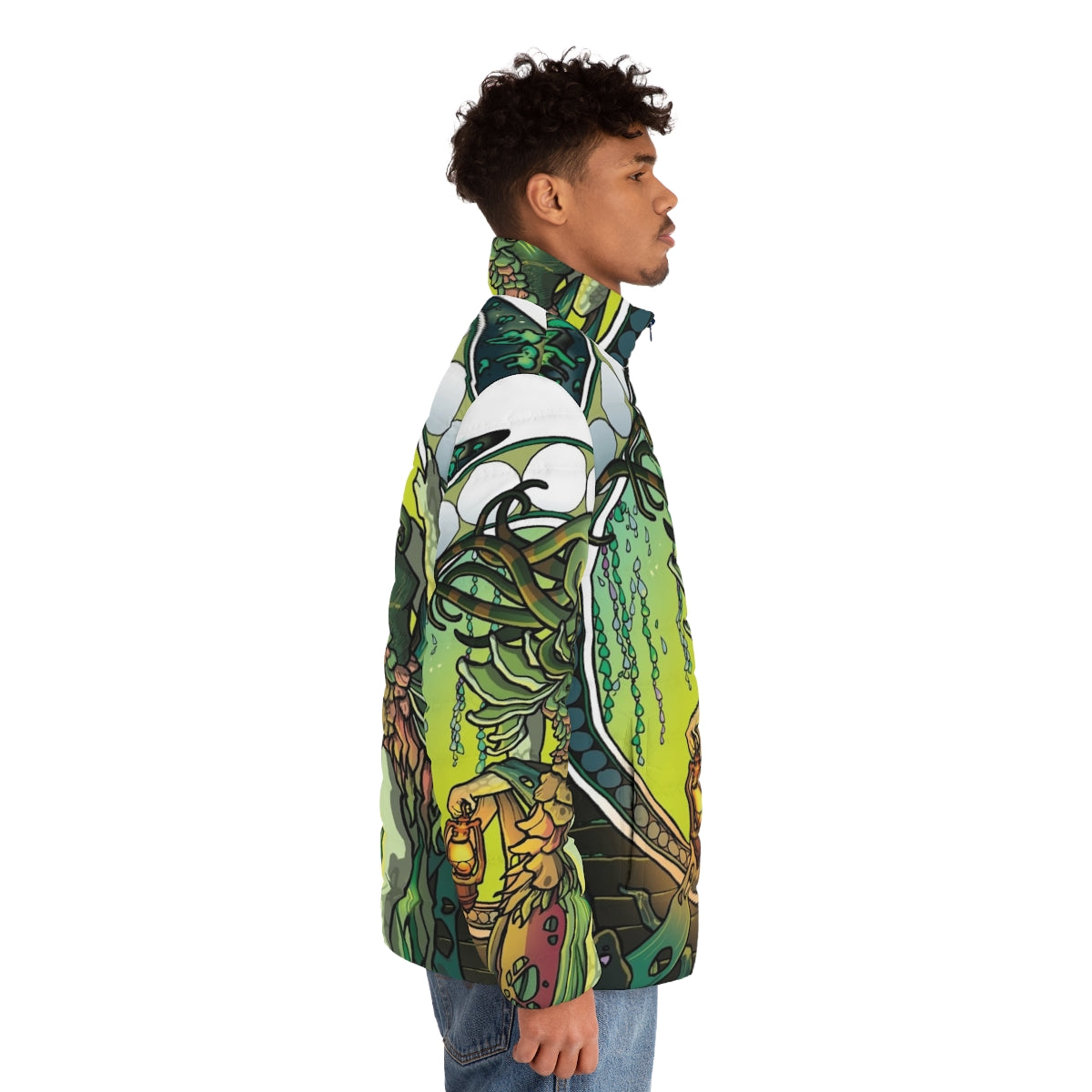 Vraska The Golgari Queen puffer jacket featuring magic the gathering medusa artwork - men side right