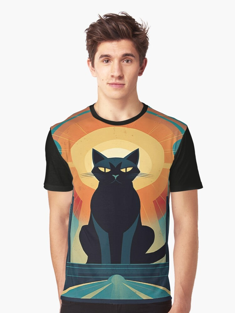 Vintage art deco cat graphic t-shirt with a glamorous, retro design - Men