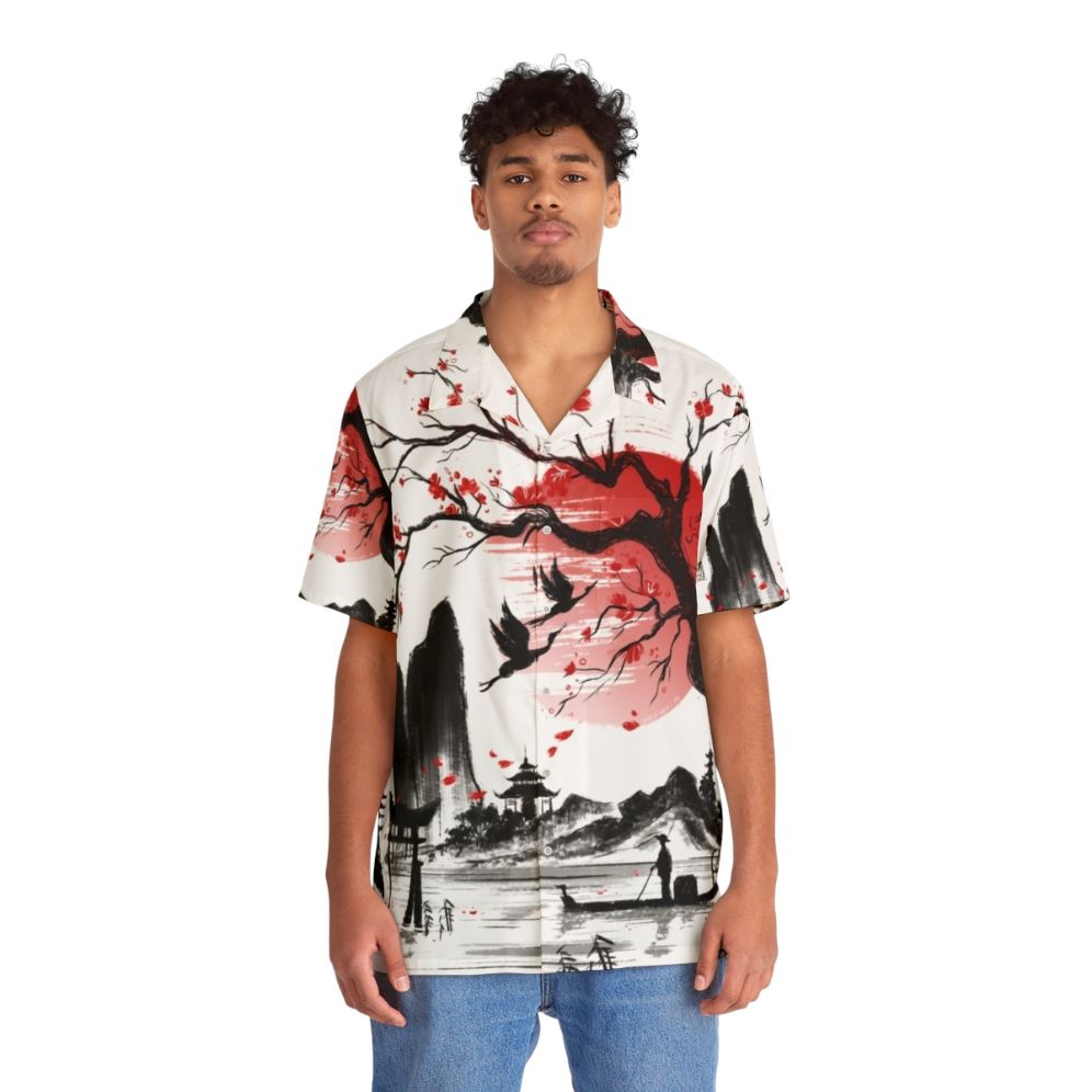 Japanese Hawaiian floral landscape shirt - People Front