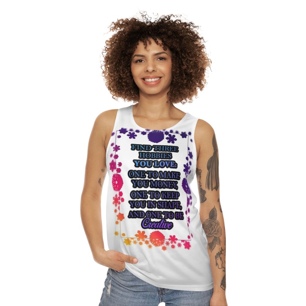 Unisex hobbies tank top with creative and inspirational design - women