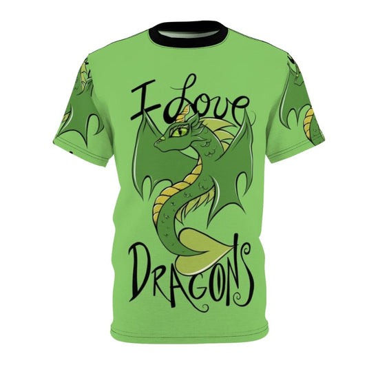 Illustration of a cute, green dragon on a t-shirt