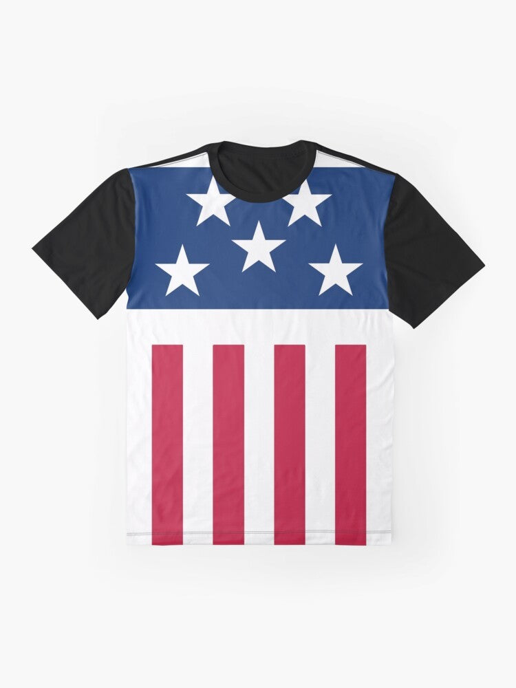 Firestarter - Stars and Stripes Graphic T-Shirt featuring The Prodigy band logo and American flag design - Flat lay