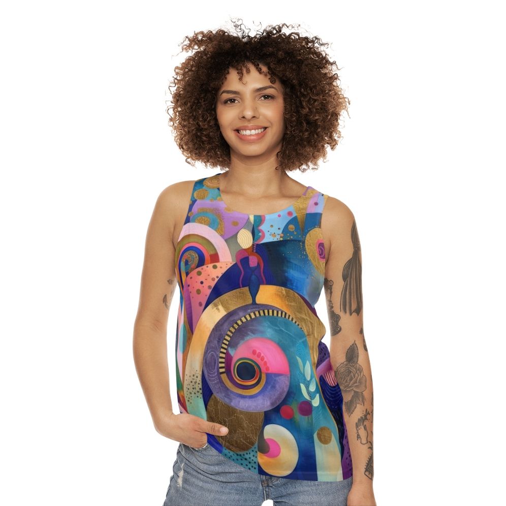 Tropical abstract geometric unisex tank top - women