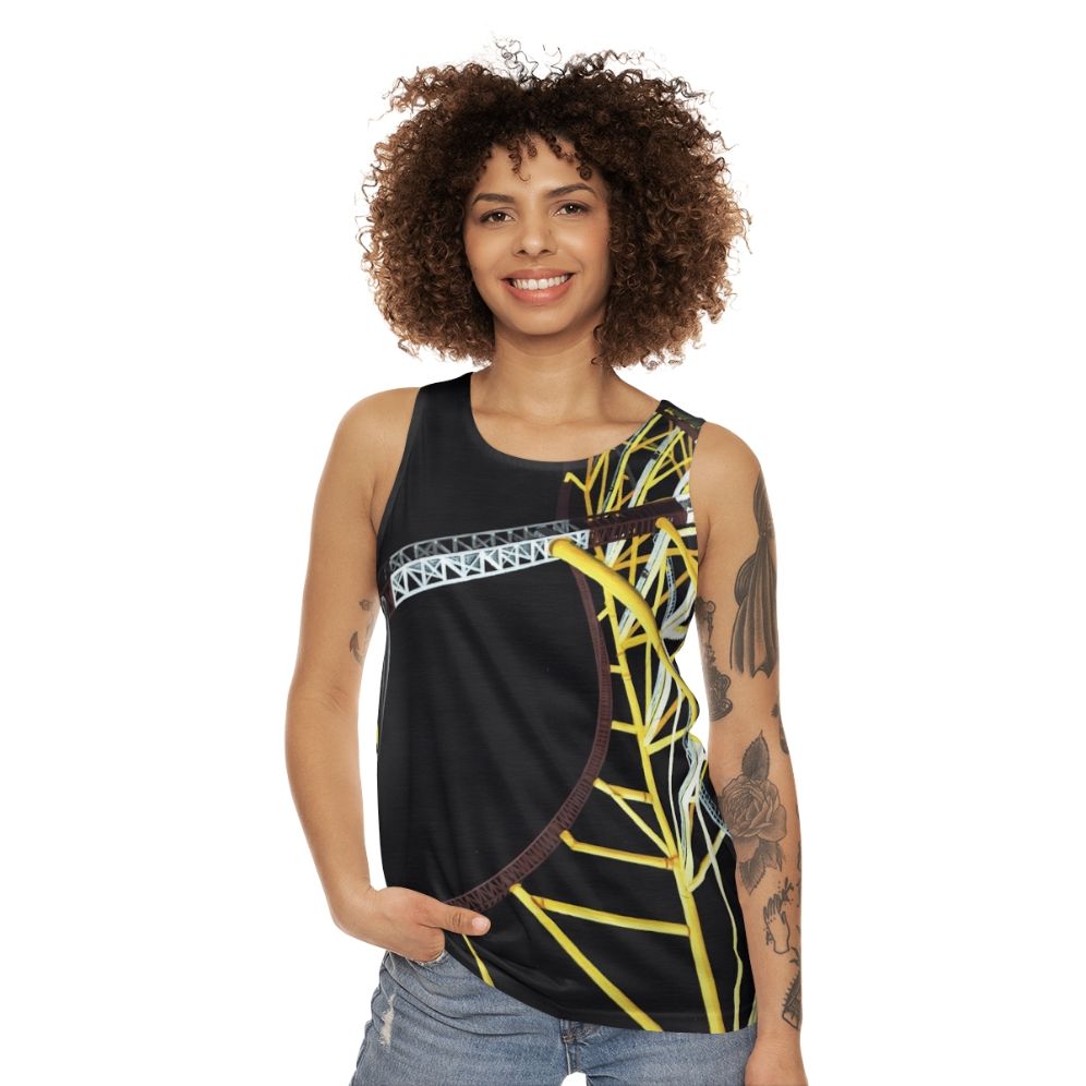 Unisex tank top featuring the Top Thrill Dragster roller coaster at Cedar Point amusement park - women