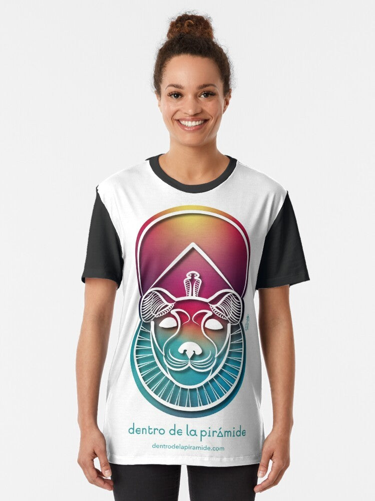 Retro design graphic t-shirt featuring the iconic image of Tutankhamun, the ancient Egyptian pharaoh. - Women