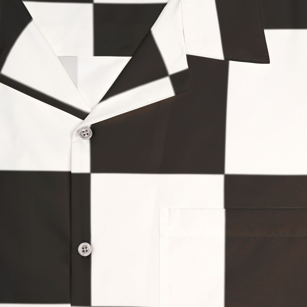 Checkered Hawaiian Shirt with Black and White Chessboard Pattern - Detail