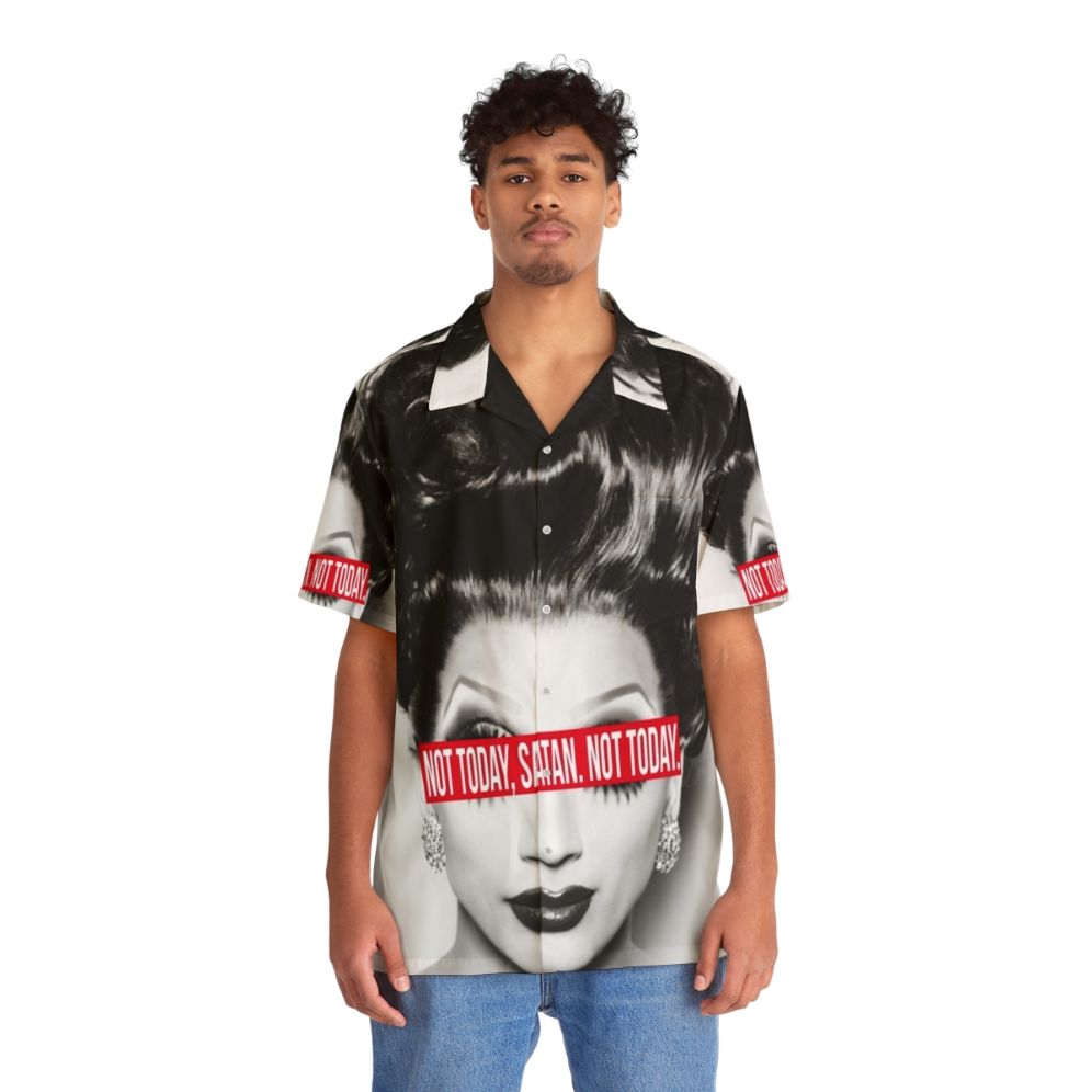 "Not Today Satan" Hawaiian Shirt with Drag Queen Designs - People Front