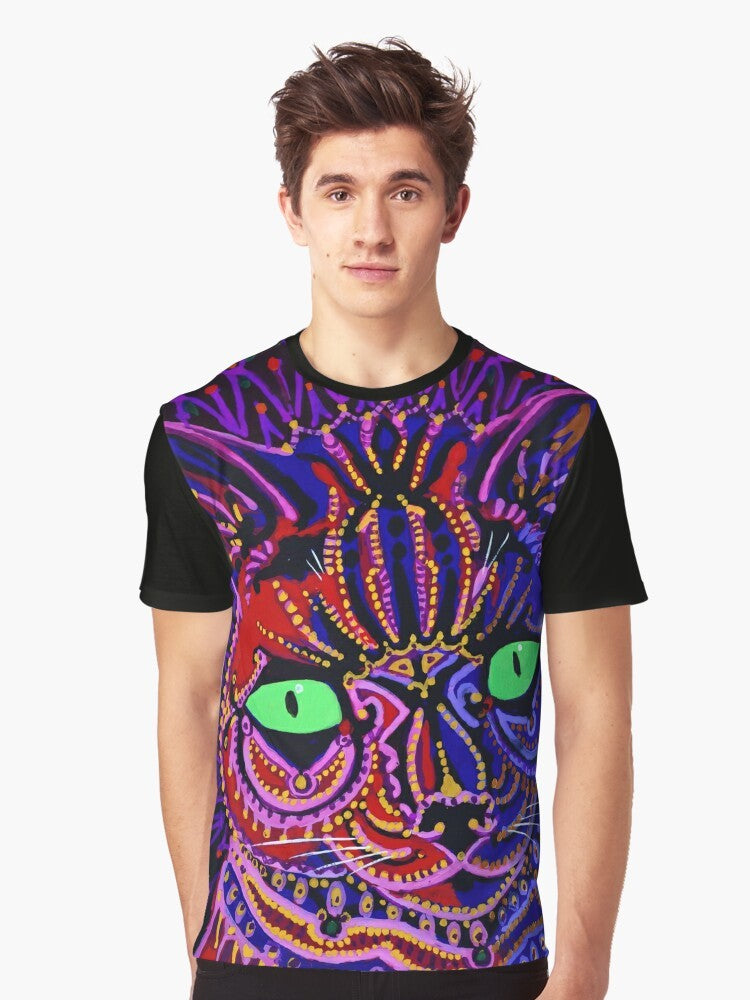 Vintage-style graphic t-shirt featuring the whimsical cat portraits of British artist Louis Wain - Men