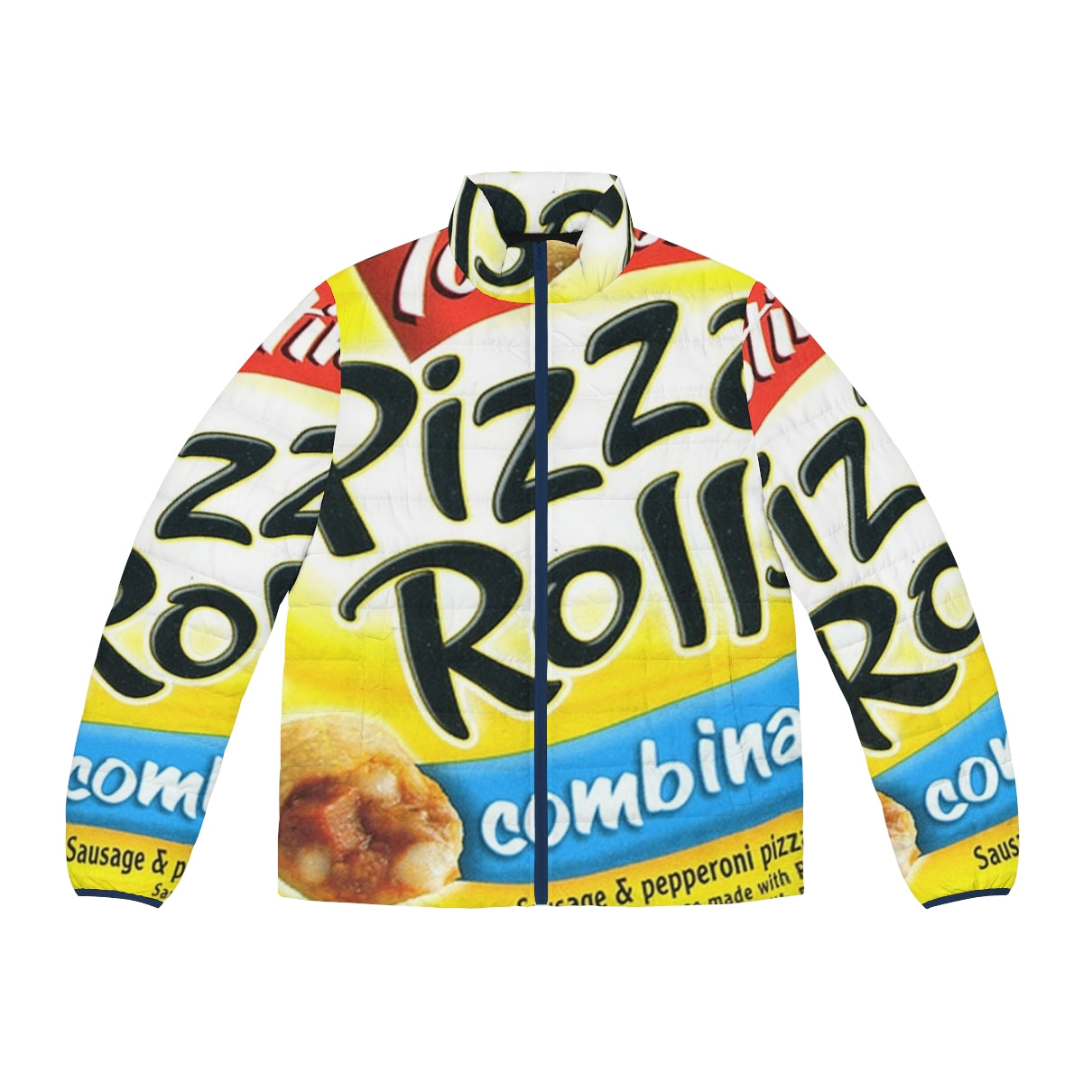 Fashionable pizza rolls themed puffer jacket for stylish teenagers