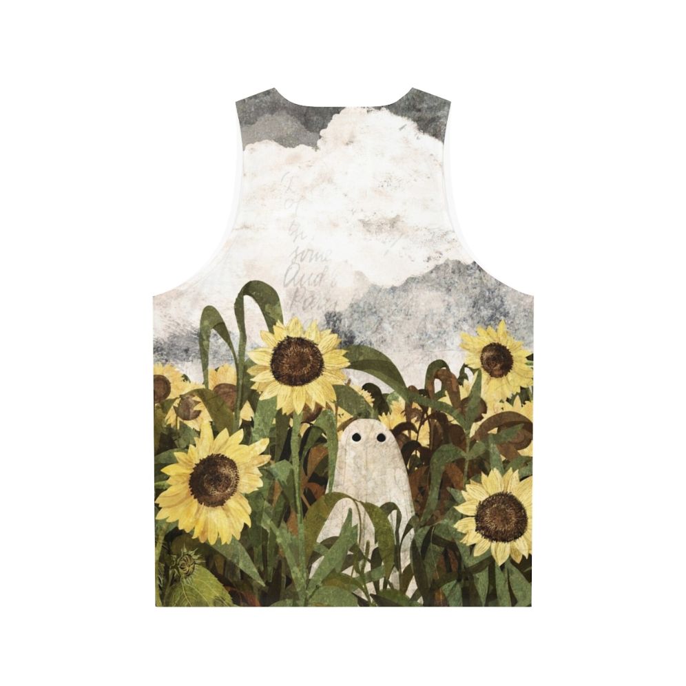 Vintage ghost in a sunflower field unisex tank top - Back