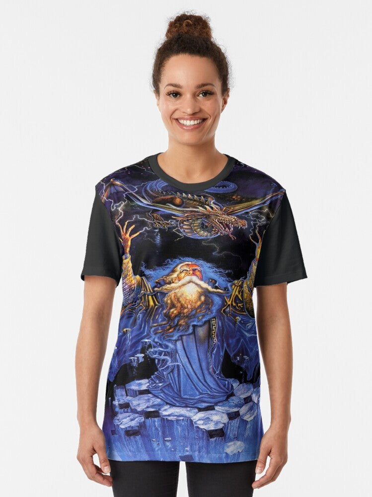 Dragon and wizard graphic design on a t-shirt - Women