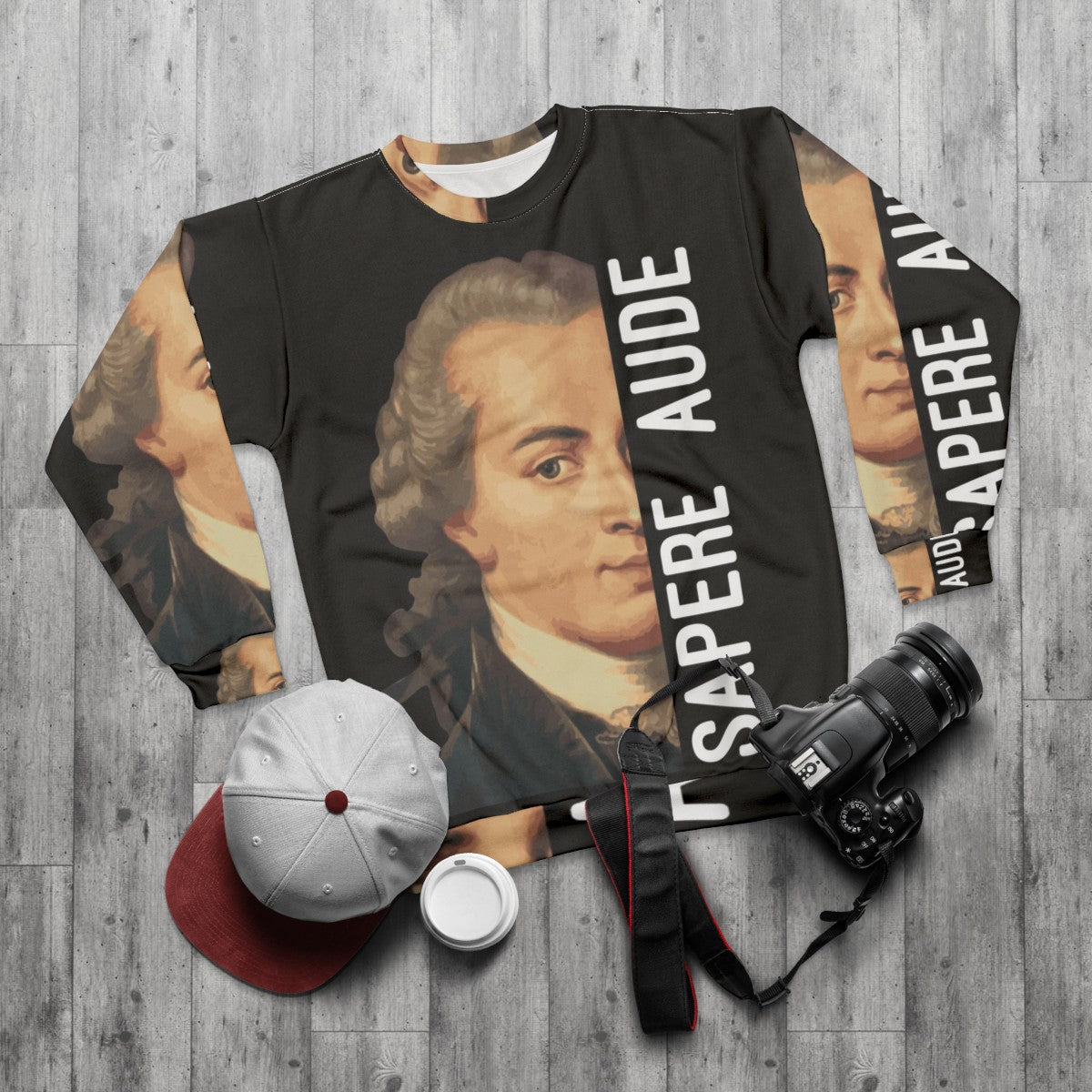 Sapere Aude Sweatshirt featuring Immanuel Kant quote - flat lay