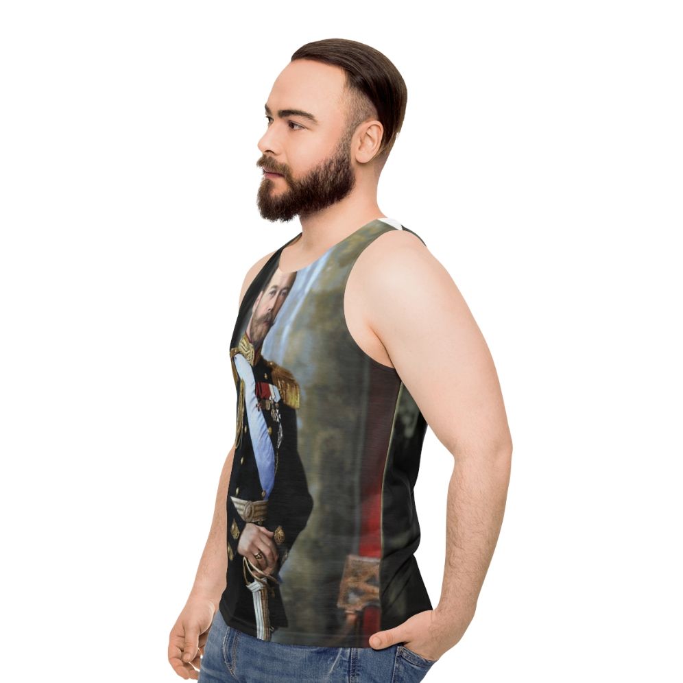 Unisex tank top featuring a historical portrait of Czar Nicholas II of Russia - men side