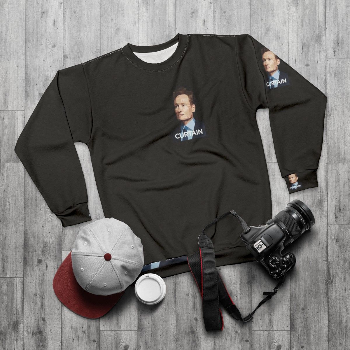 Conan O'Brien Curtain Portrait Sweatshirt - flat lay