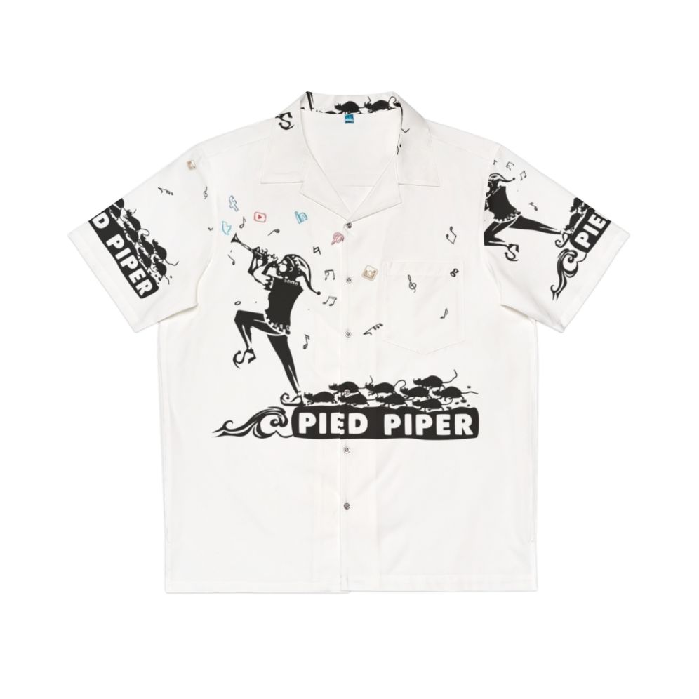 Pied Piper Hawaiian Shirt with Fairytale Inspired Monotone Black and White Print