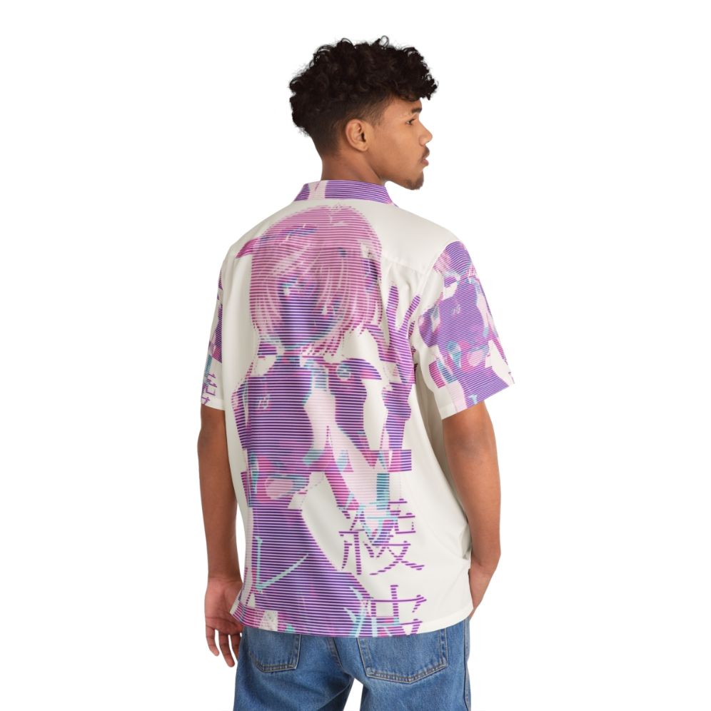 Anime-inspired Vaporwave Hawaiian Shirt featuring Rei Ayanami glitch graphics - Flat lay