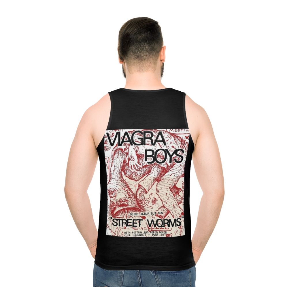 Unisex tank top featuring Viagra Boys street worms design - men back