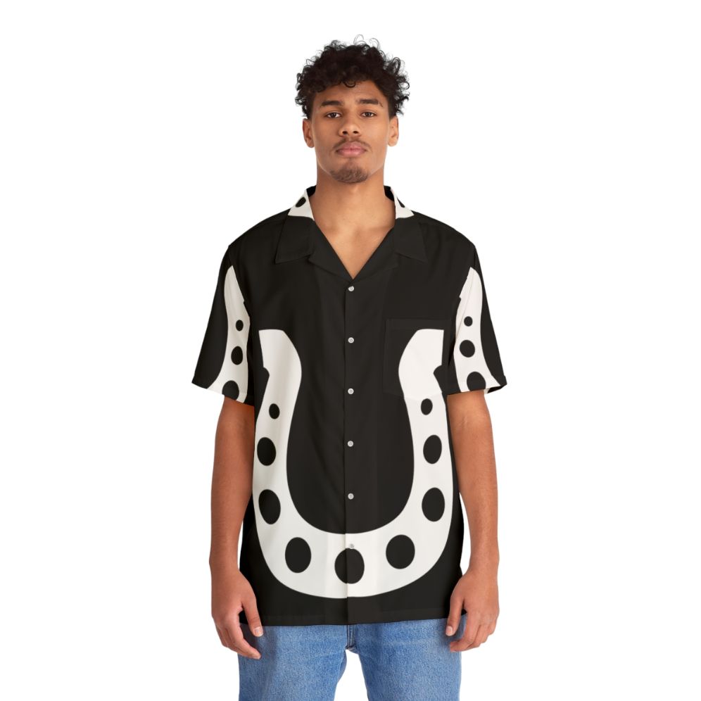 White Hawaiian Shirt with Lucky Horseshoe Print - People Front