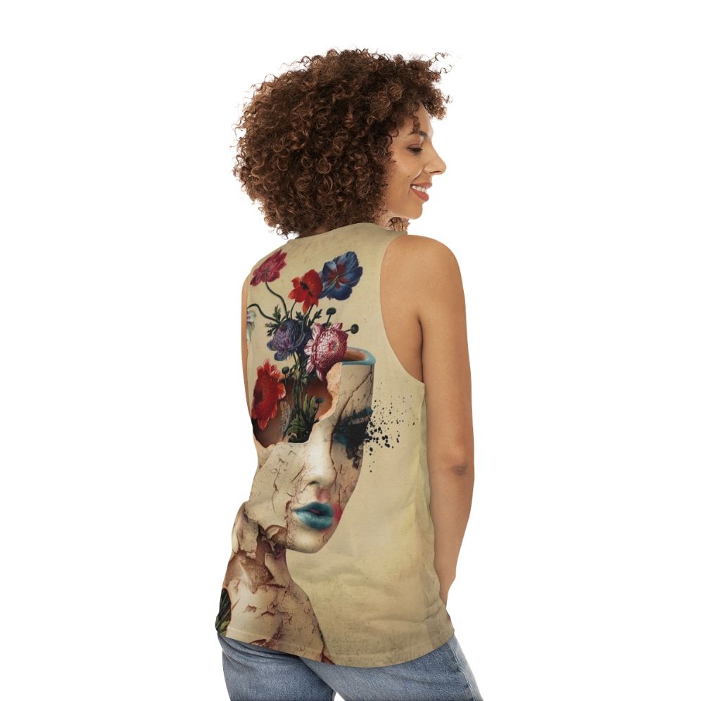 Broken Beauty Unisex Floral Grunge Digital Art Tank Top - women back