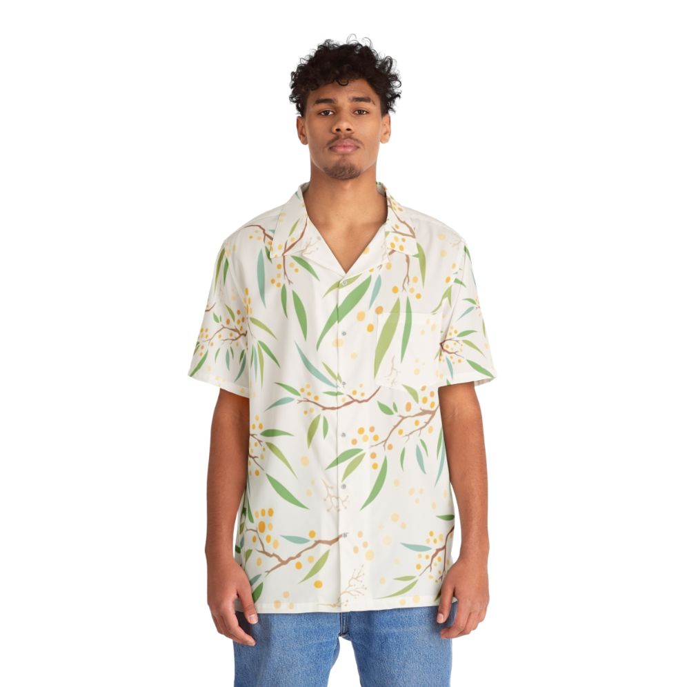 Golden Wattle Hawaiian Shirt with Floral Pattern - People Front