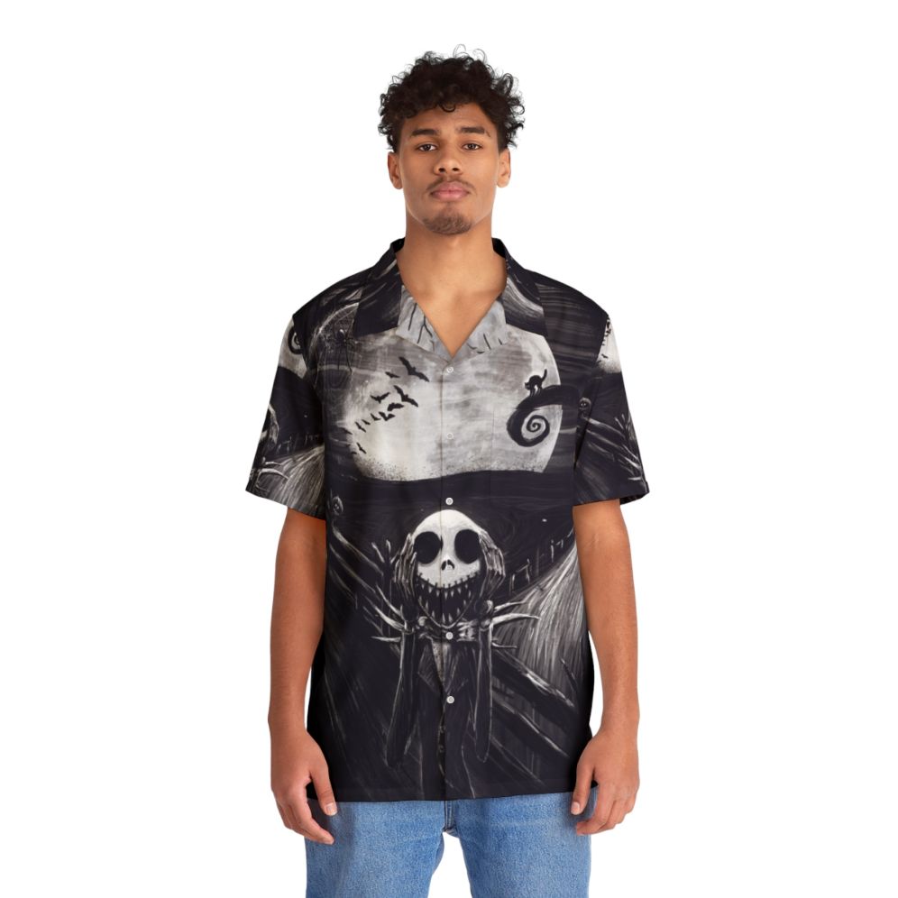 The Scream Before Christmas Hawaiian Shirt featuring Jack Skellington and Edvard Munch's The Scream - People Front