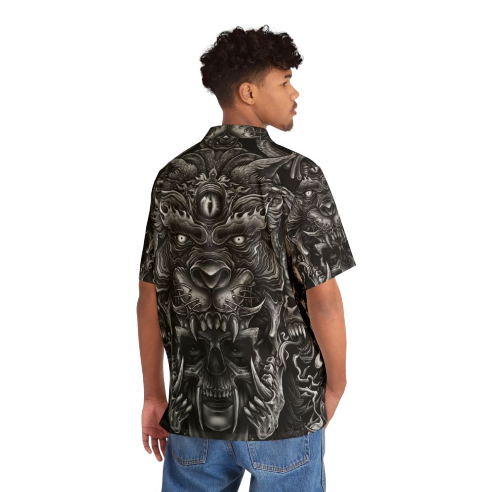 Winya No 129 dark Hawaiian shirt with mystical and spiritual symbols - People Back