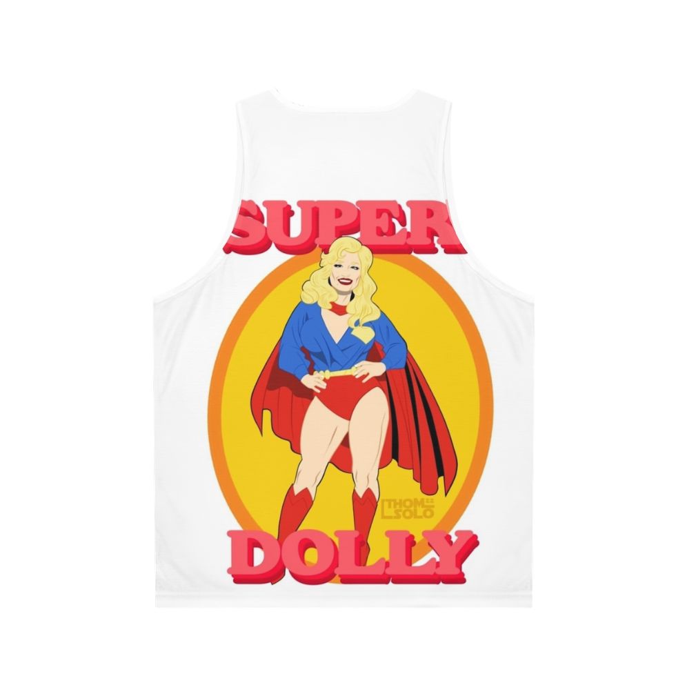 Unisex tank top with Dolly Parton and superhero pinup style - Back