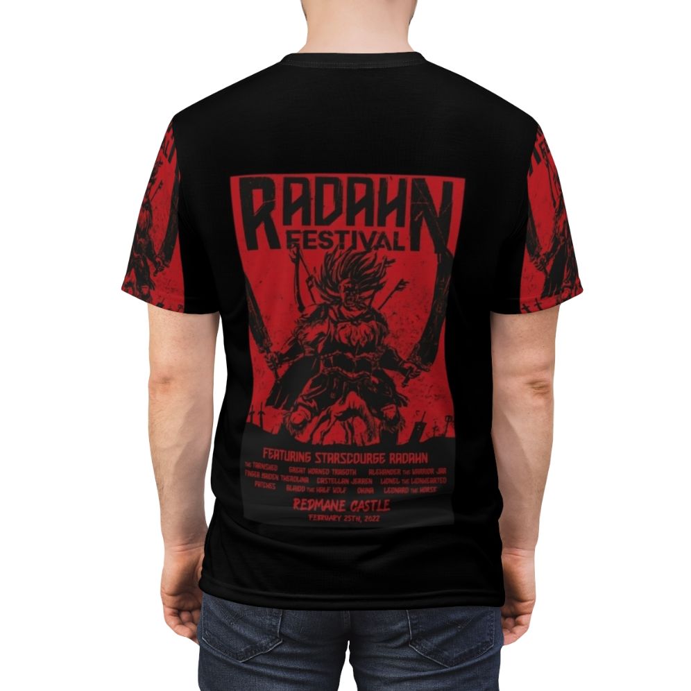 Elden Ring Radahn Festival Gaming T-Shirt featuring Radahn, Melina, and Malenia - men back