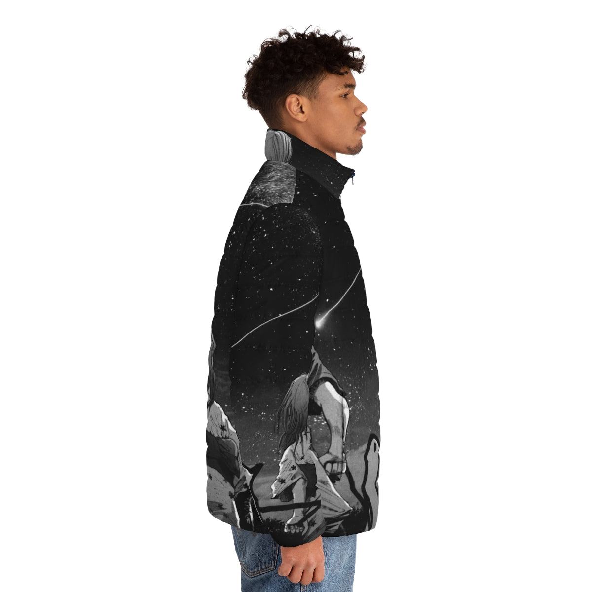 Oyasumi Punpun Milky Way Puffer Jacket featuring the iconic Punpun character from the popular manga series - men side right