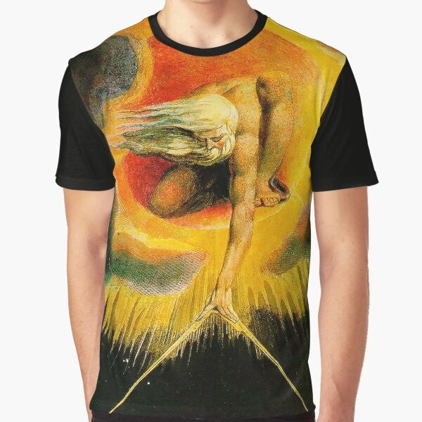 Graphic t-shirt featuring "The Ancient of Days" by William Blake, a mystical and surreal artwork depicting God the Creator.