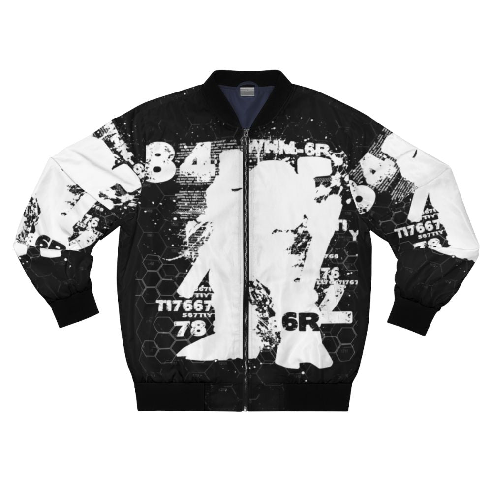 Cyberpunk-inspired mech-themed bomber jacket featuring futuristic design