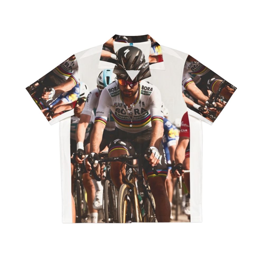 Peter Sagan wearing a Hawaiian-style cycling jersey