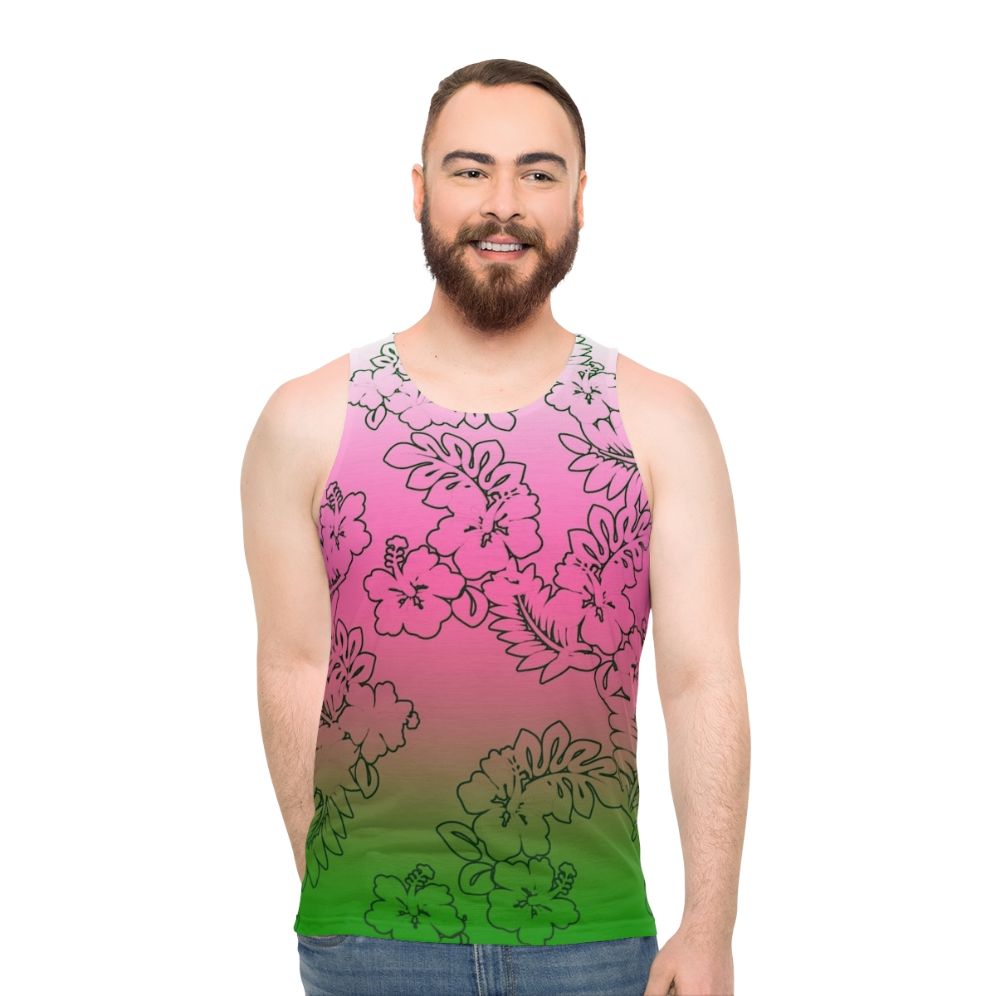 Ombre floral hibiscus unisex tank top - men