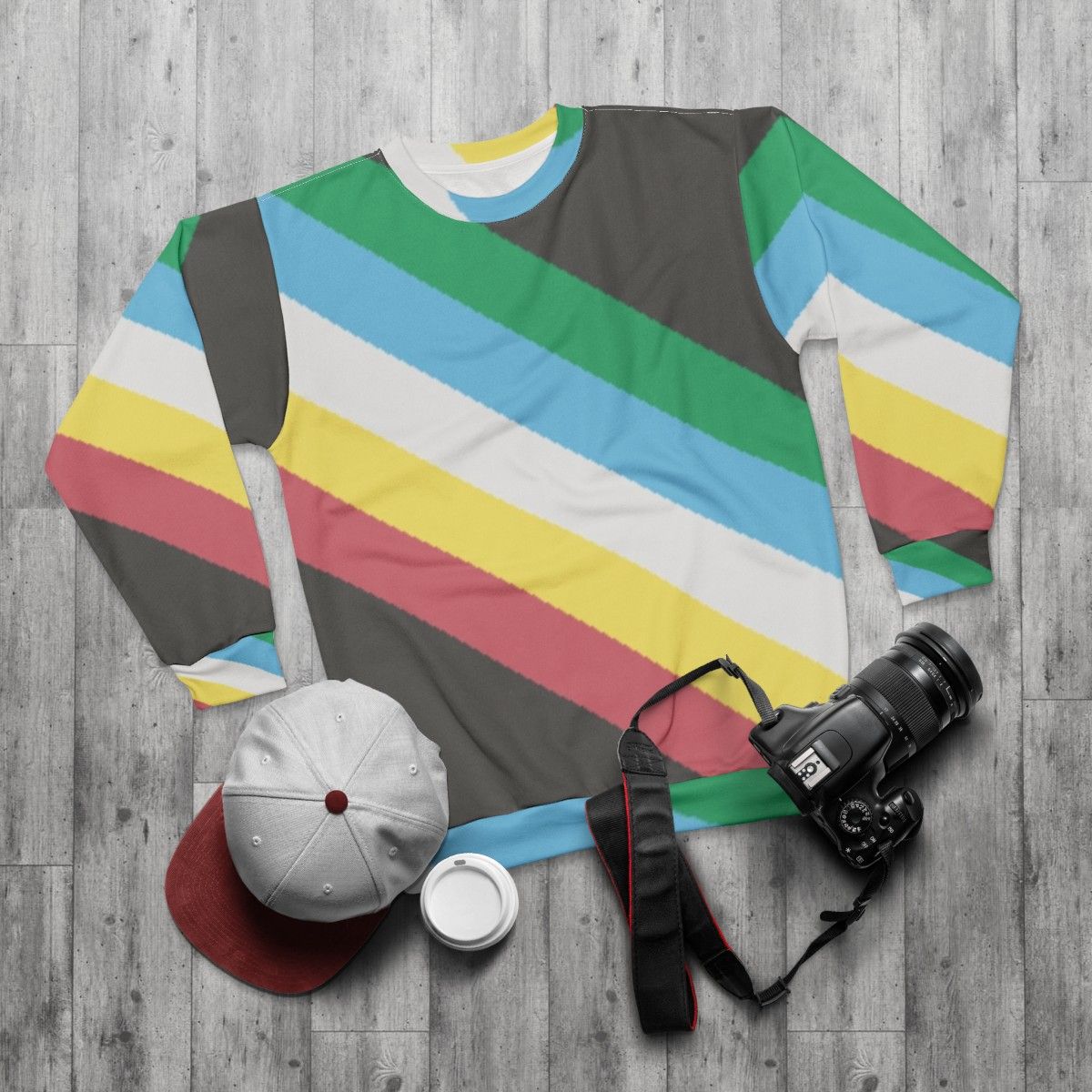 Disability Pride Flag Sweatshirt featuring disability pride flag design - flat lay