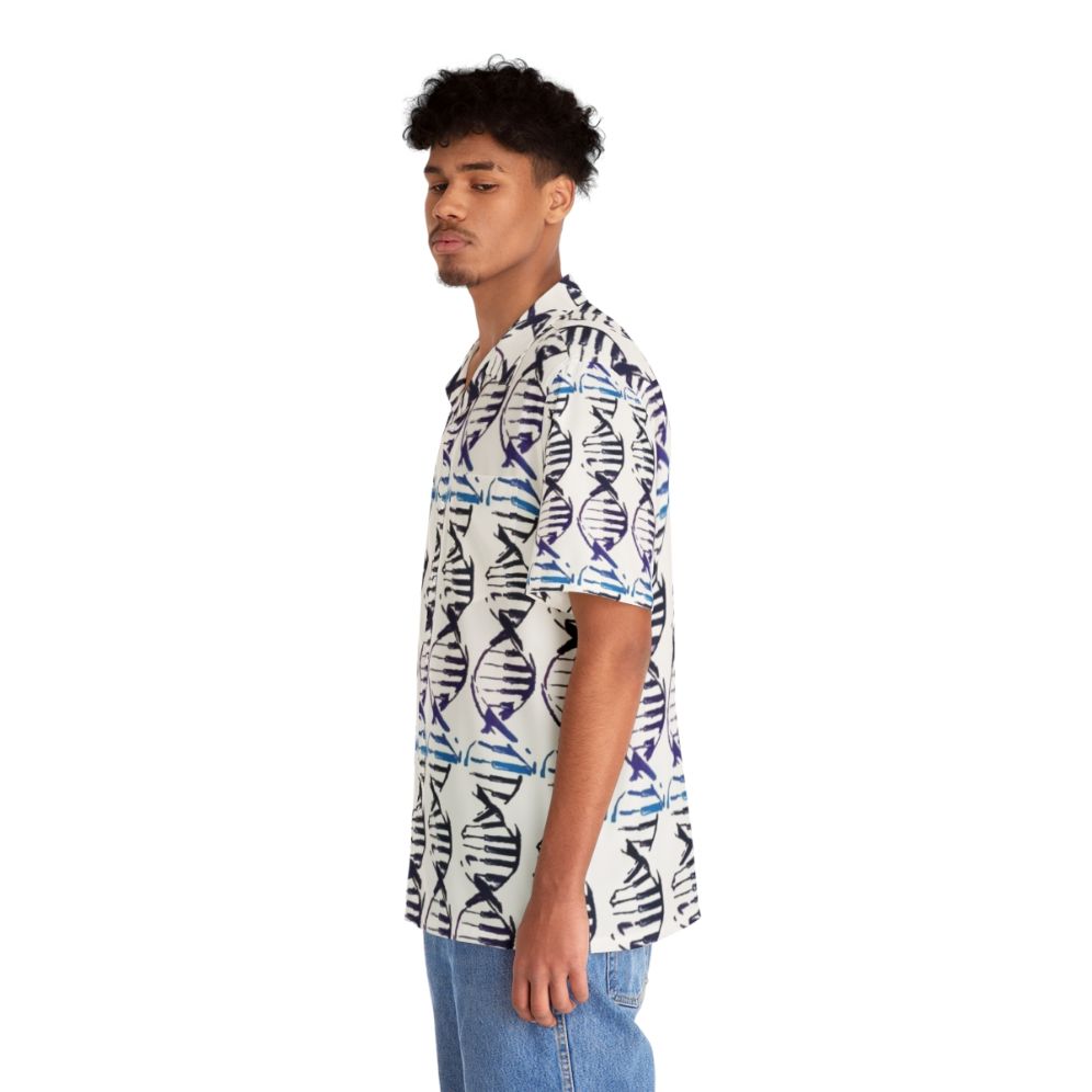 DNA inspired Hawaiian shirt with piano keys and double helix pattern - People Left