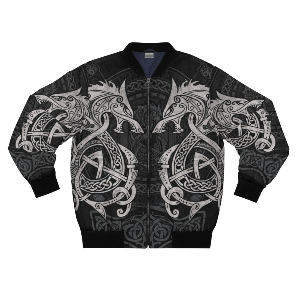 Fighting Fenrir Nordic Bomber Jacket featuring wolf, rune, and Celtic knot design