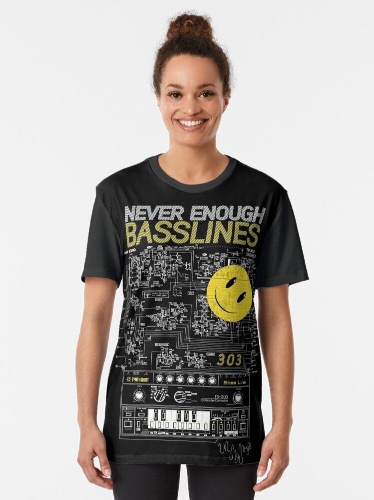 303 / Never Enough Basslines Graphic T-Shirt for electronic music and synth enthusiasts - Women