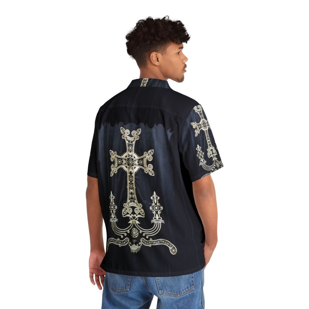 Armenian Cross Design Hawaiian Shirt - Flat lay