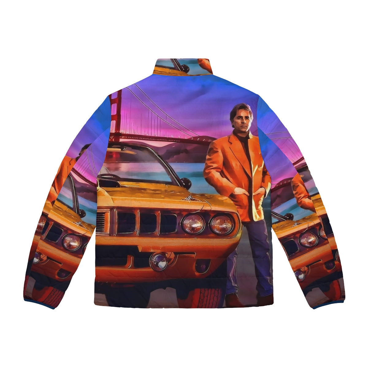 Nash Bridges Puffer Jacket with Don Johnson, Golden Gate Bridge, and Muscle Car - Back