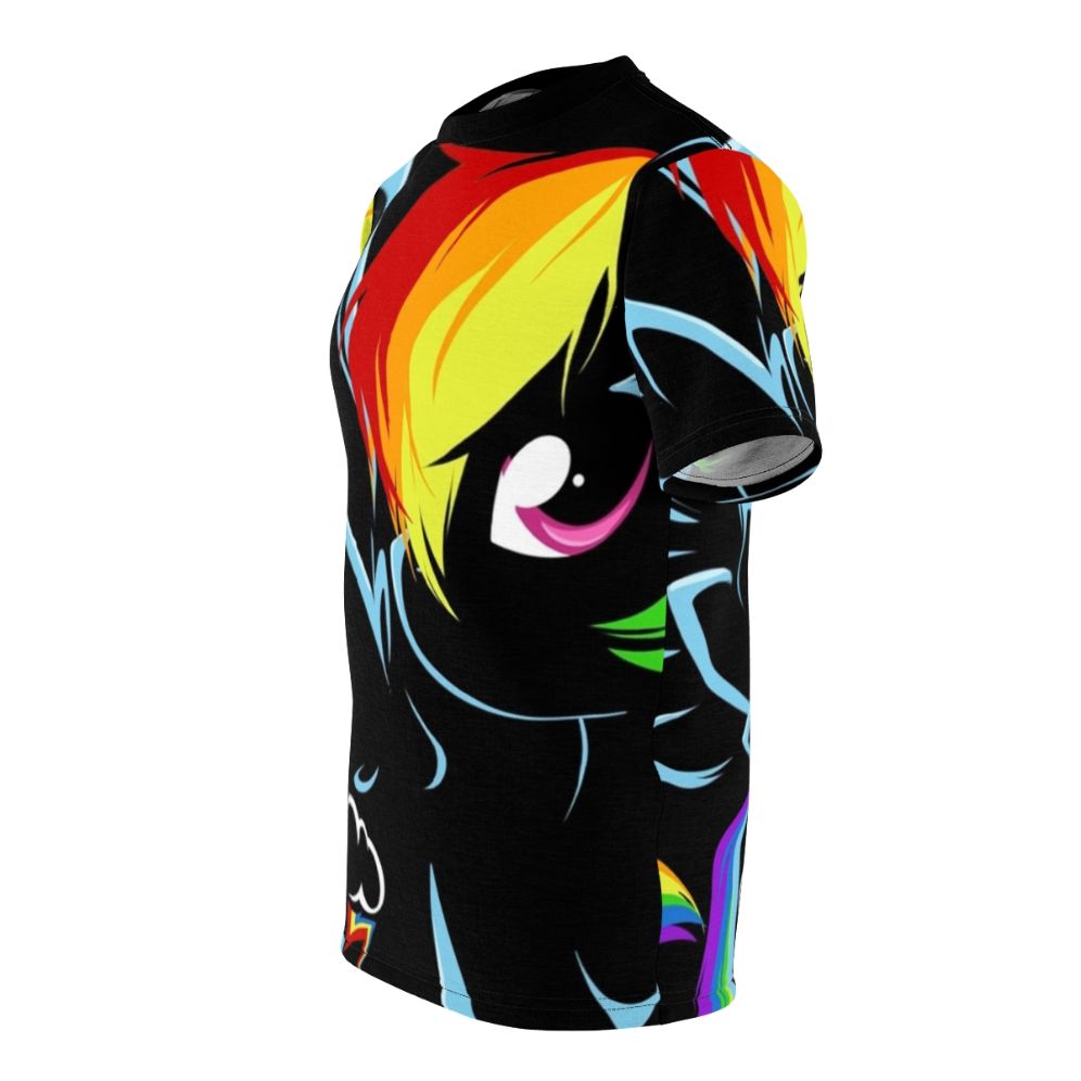 Vibrant t-shirt design featuring a rainbow-colored horse inspired by the My Little Pony animation series. - men left