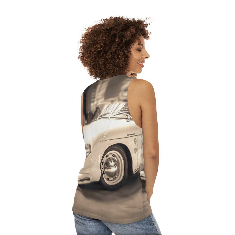 Unisex tank top for classic Porsche enthusiasts - women back