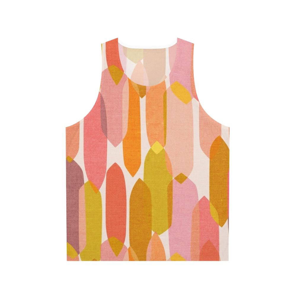 Vibrant mid-century inspired unisex tank top with abstract droplet pattern