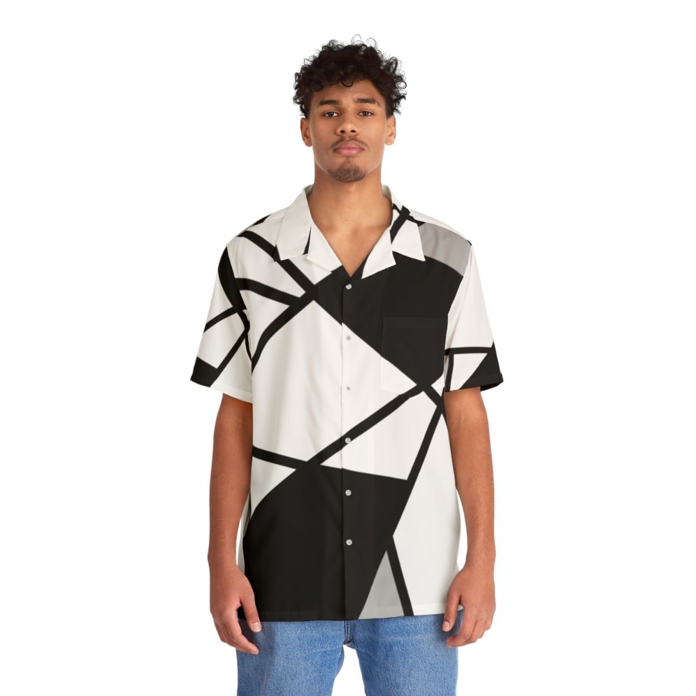 Black geometric pattern modern Hawaiian shirt - People Front