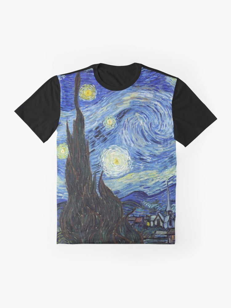 Vincent van Gogh's famous Starry Night painting on a graphic t-shirt - Flat lay