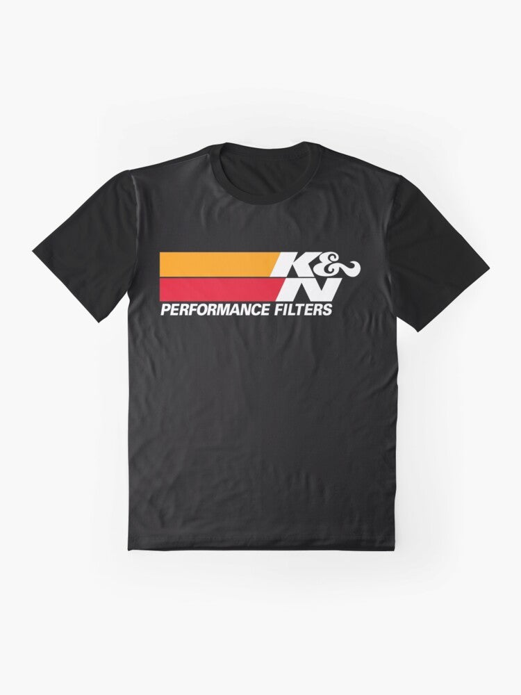 K&N performance air filter and cold air intakes graphic t-shirt - Flat lay