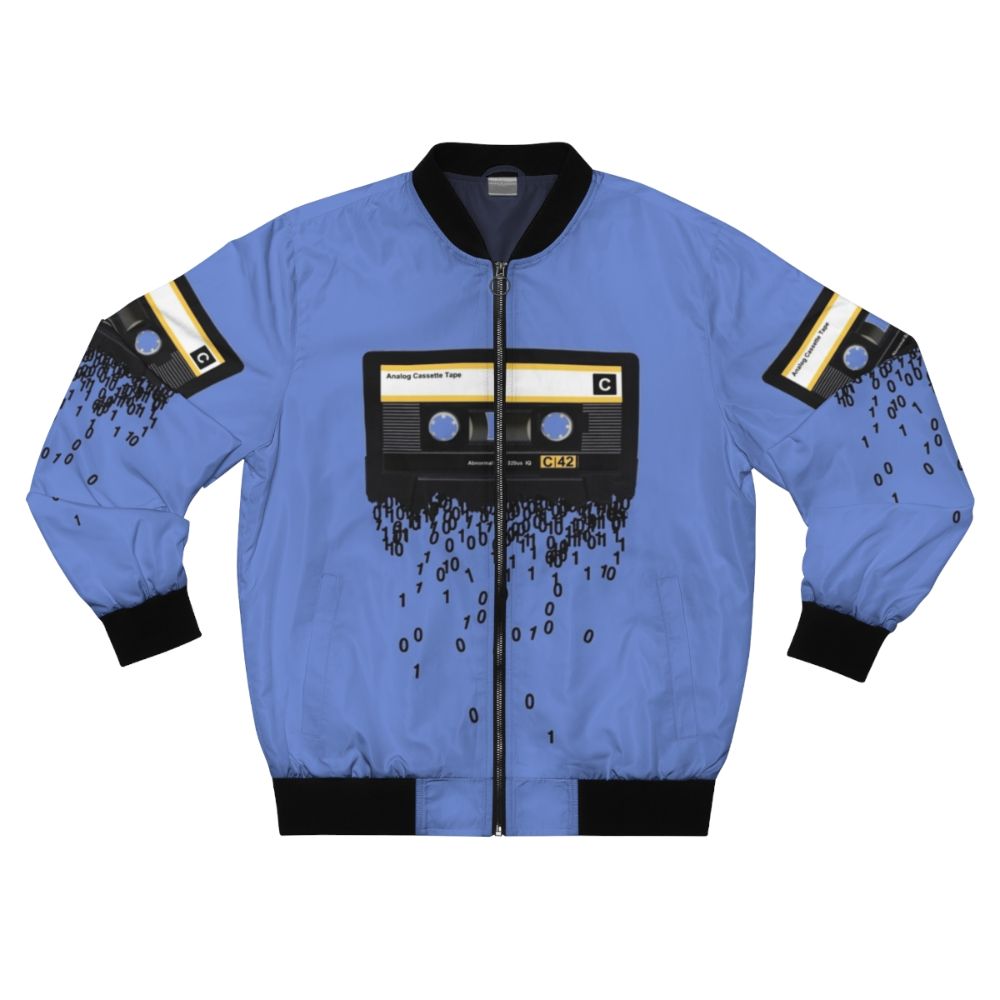 Bomber jacket featuring a vintage cassette tape design, perfect for music lovers and nostalgia enthusiasts.