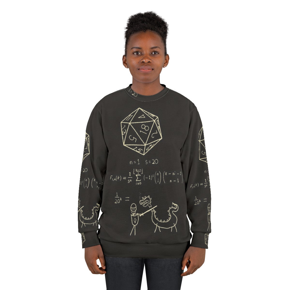 20 sided dice sweatshirt with science of dice design - women