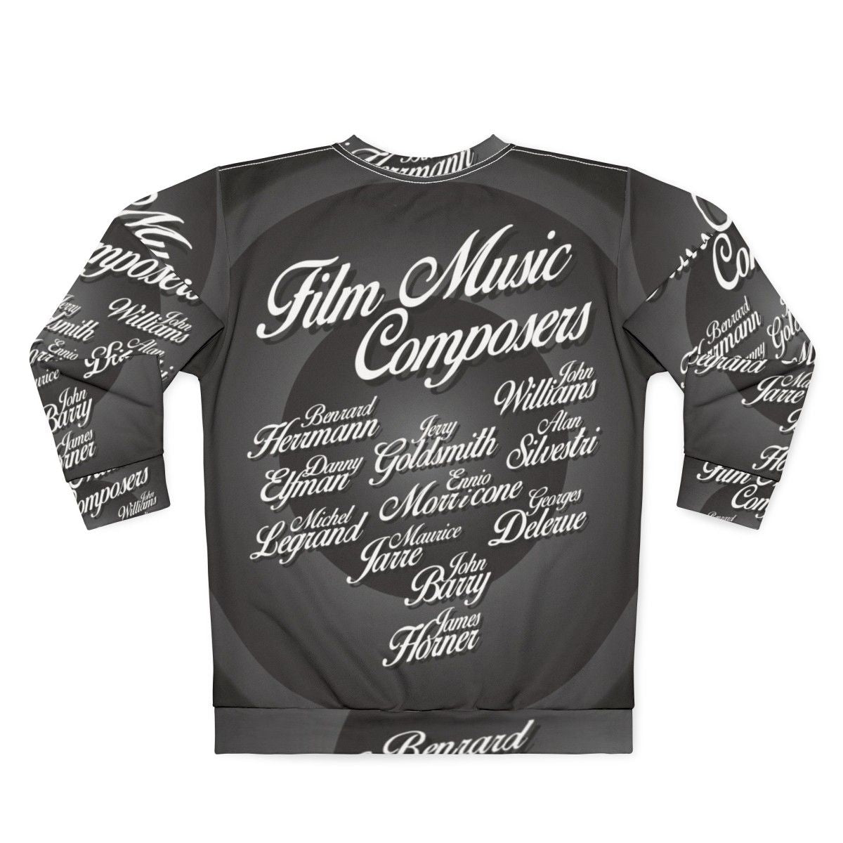 Movie Music Composers Sweatshirt featuring iconic film score composers - Back