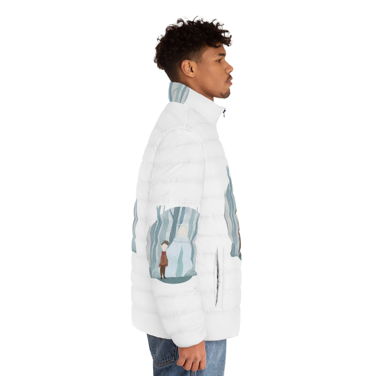 Snow Queen Puffer Jacket featuring enchanting digital art design - men side right