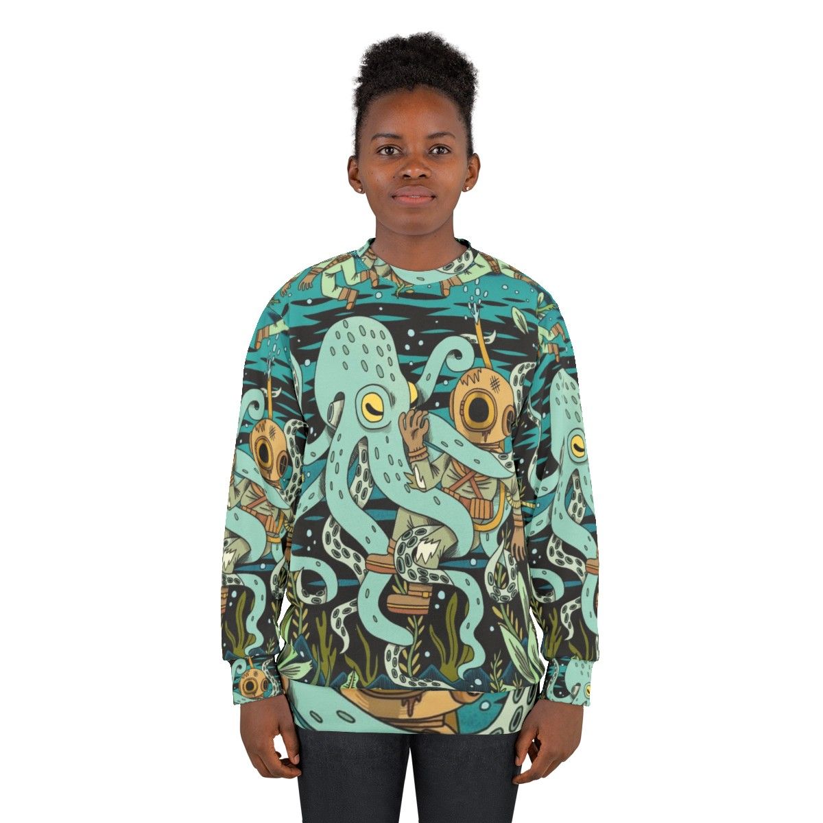 Retro diver sweatshirt with underwater ocean graphics - women